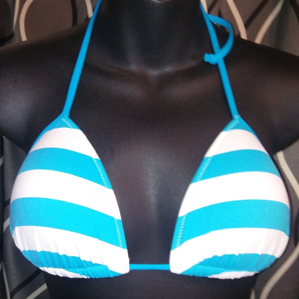 EUC!! Hollister Teal Striped Bikini Top ONLY Med